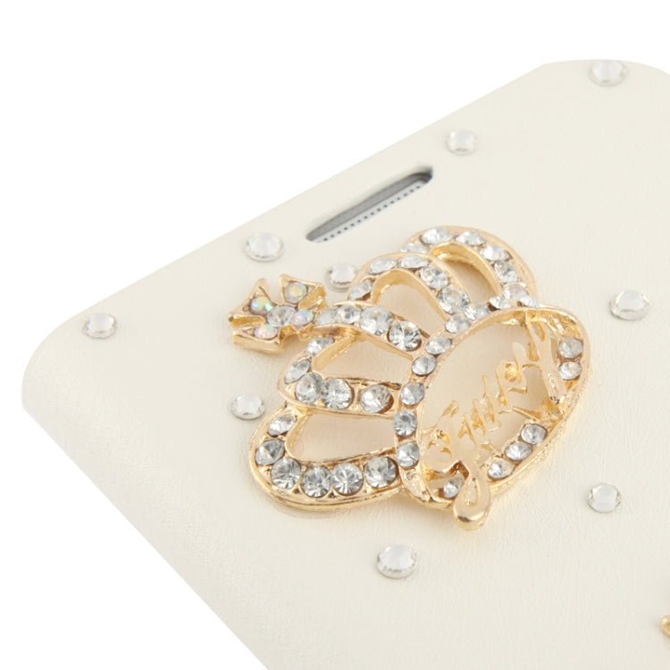 Hairline Texture DIY 3D Crown Diamond Encrusted Leather Case with Credit Card Slot & Holder for Galaxy S IV / i9500(White)