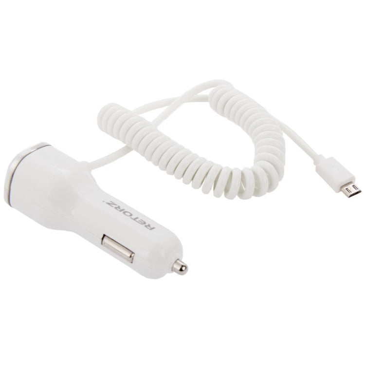 5V 2.1A Micro USB Car Charger with Spring Cable for Galaxy S6 / Note II / N7100 / N719 / S4 / S3, Length: 30cm-1m(White)