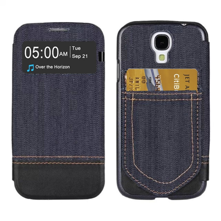 Jeans Style Flip Leather Case with Credit Card Slots & Call Display ID for Galaxy S IV / i9500