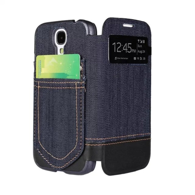 Jeans Style Flip Leather Case with Credit Card Slots & Call Display ID for Galaxy S IV / i9500