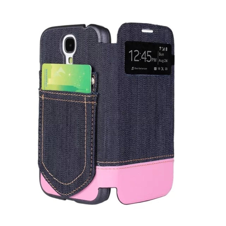 Jeans Style Flip Leather Case with Credit Card Slots & Call Display ID for Galaxy S IV / i9500