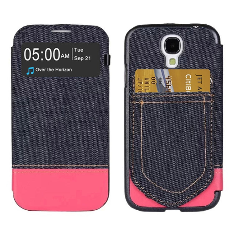 Jeans Style Flip Leather Case with Credit Card Slots & Call Display ID for Galaxy S IV / i9500