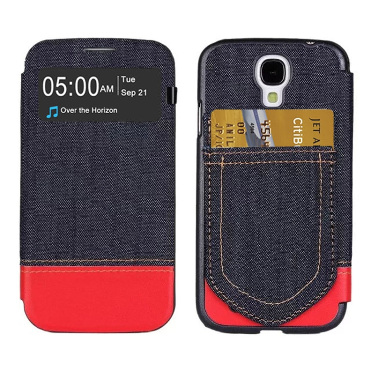 Jeans Style Flip Leather Case with Credit Card Slots & Call Display ID for Galaxy S IV / i9500