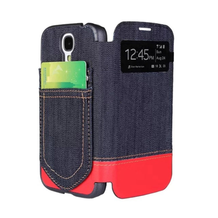 Jeans Style Flip Leather Case with Credit Card Slots & Call Display ID for Galaxy S IV / i9500