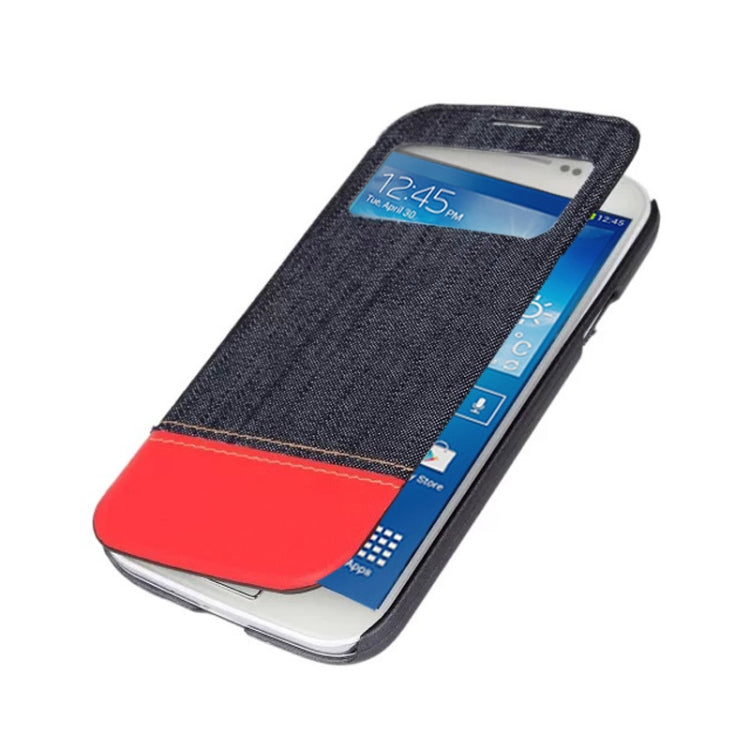 Jeans Style Flip Leather Case with Credit Card Slots & Call Display ID for Galaxy S IV / i9500