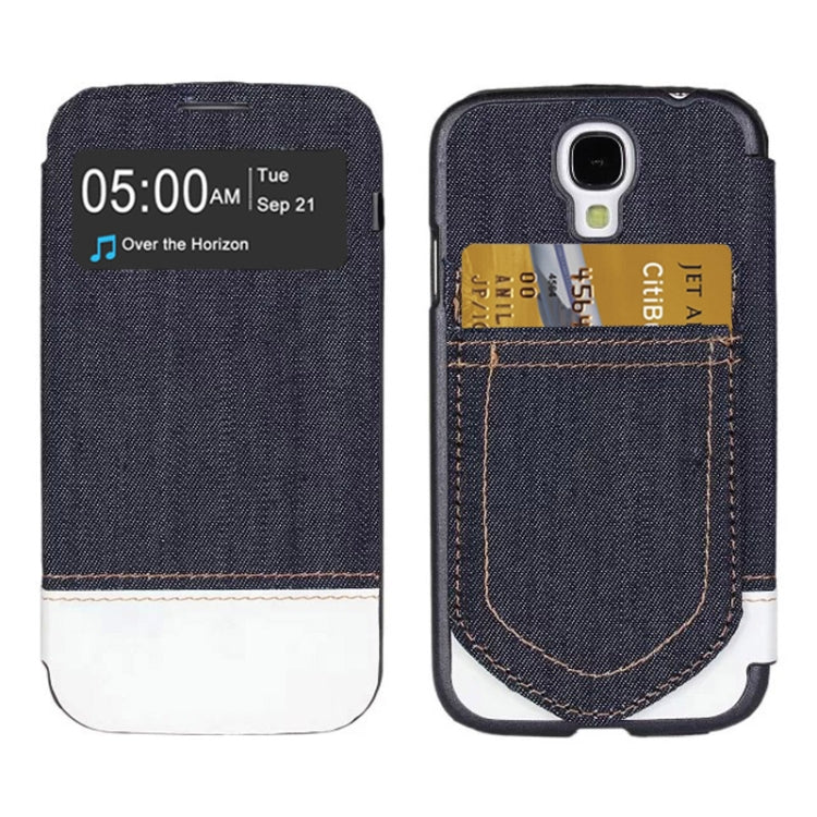 Jeans Style Flip Leather Case with Credit Card Slots & Call Display ID for Galaxy S IV / i9500