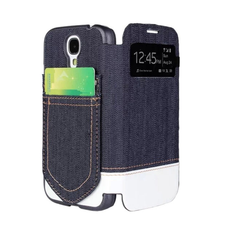 Jeans Style Flip Leather Case with Credit Card Slots & Call Display ID for Galaxy S IV / i9500