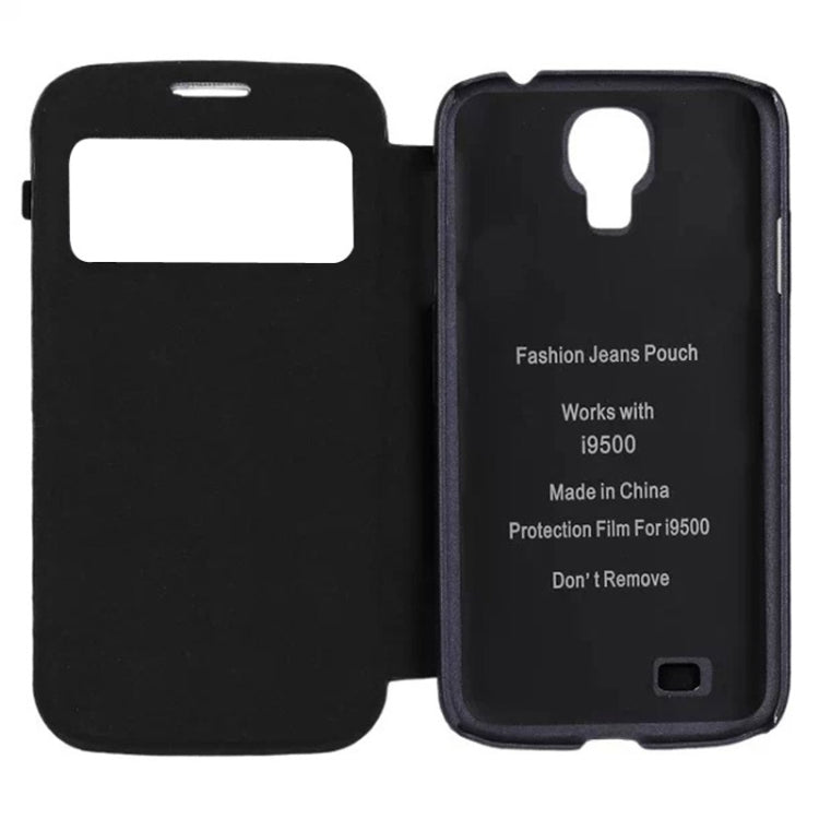 Jeans Style Flip Leather Case with Credit Card Slots & Call Display ID for Galaxy S IV / i9500