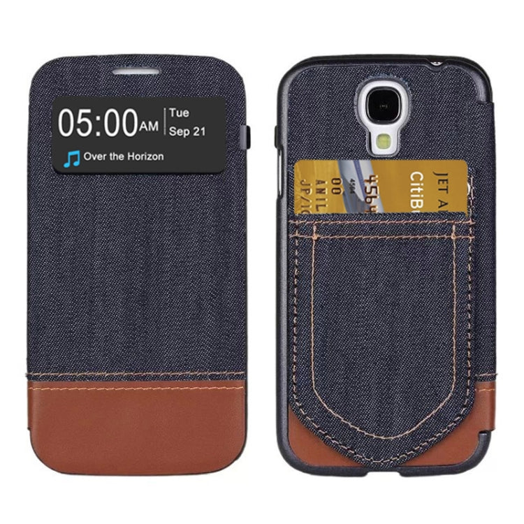Jeans Style Flip Leather Case with Credit Card Slots & Call Display ID for Galaxy S IV / i9500