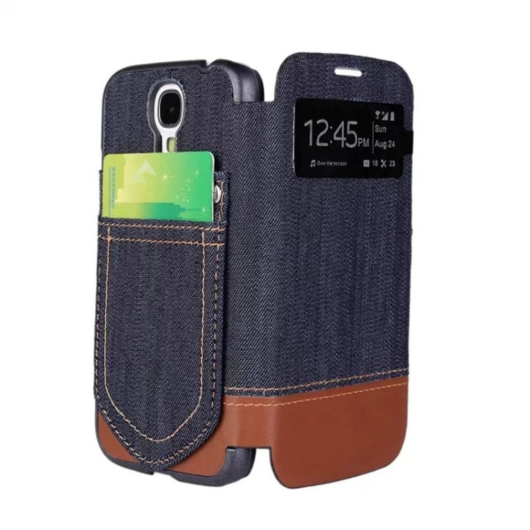 Jeans Style Flip Leather Case with Credit Card Slots & Call Display ID for Galaxy S IV / i9500
