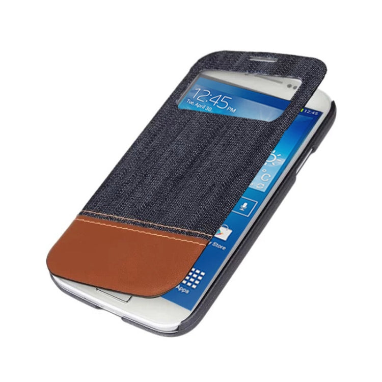 Jeans Style Flip Leather Case with Credit Card Slots & Call Display ID for Galaxy S IV / i9500