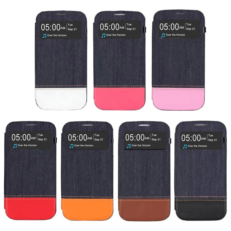Jeans Style Flip Leather Case with Credit Card Slots & Call Display ID for Galaxy S IV / i9500