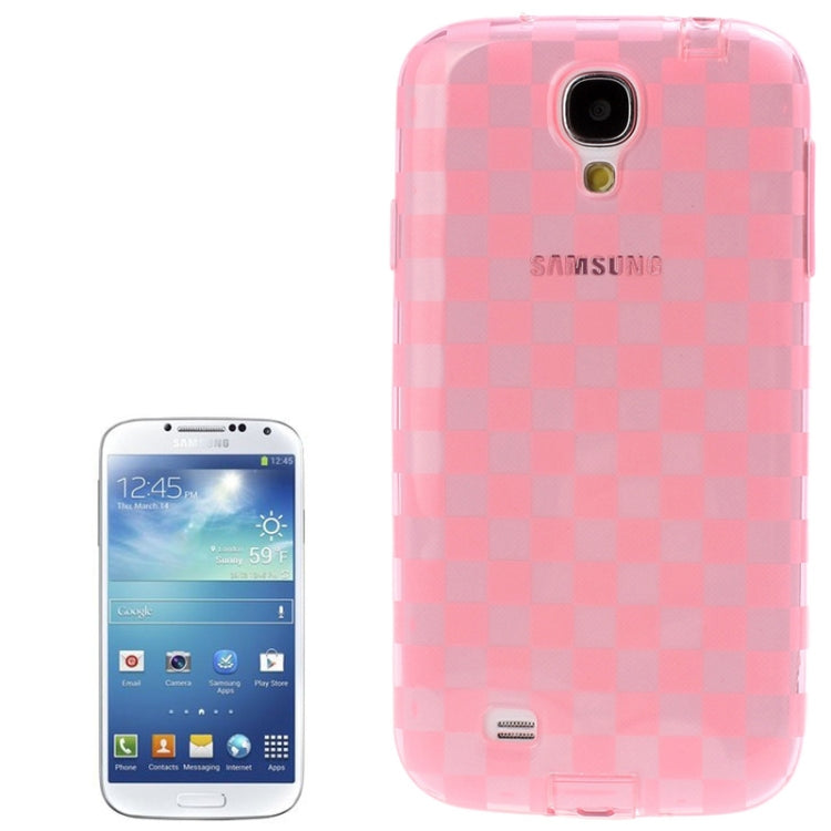 Grid Pattern Translucent TPU Protective Case with Anti-dust Plug for Galaxy S IV / i9500(Pink)