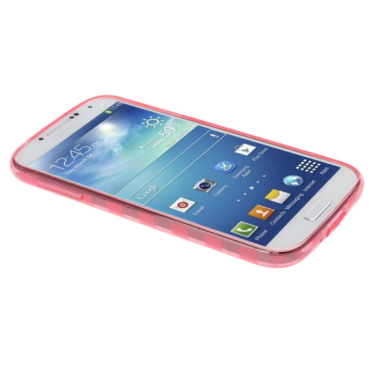Grid Pattern Translucent TPU Protective Case with Anti-dust Plug for Galaxy S IV / i9500(Pink)