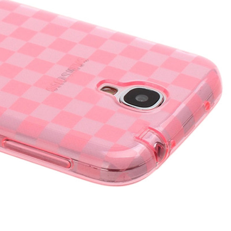 Grid Pattern Translucent TPU Protective Case with Anti-dust Plug for Galaxy S IV / i9500(Pink)