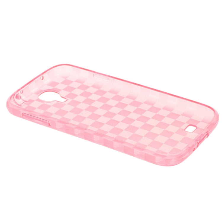 Grid Pattern Translucent TPU Protective Case with Anti-dust Plug for Galaxy S IV / i9500(Pink)