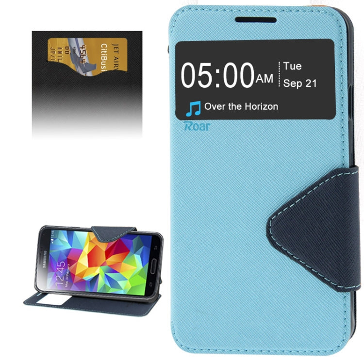 Roar Series Cross Texture Leather Case with Call Display ID & Credit Card Slots & Holder for Galaxy S5 / G900