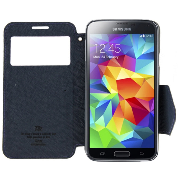 Roar Series Cross Texture Leather Case with Call Display ID & Credit Card Slots & Holder for Galaxy S5 / G900