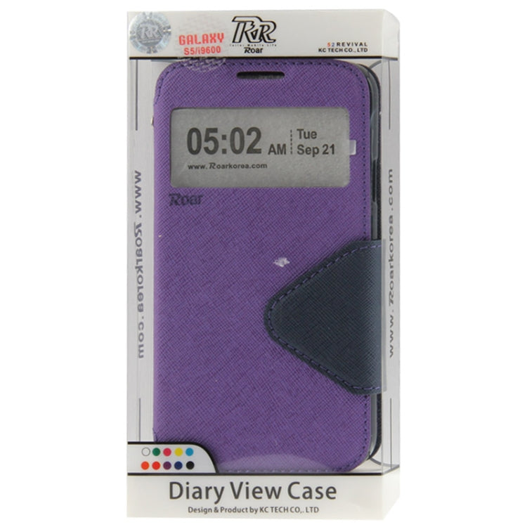 Roar Series Cross Texture Leather Case with Call Display ID & Credit Card Slots & Holder for Galaxy S5 / G900
