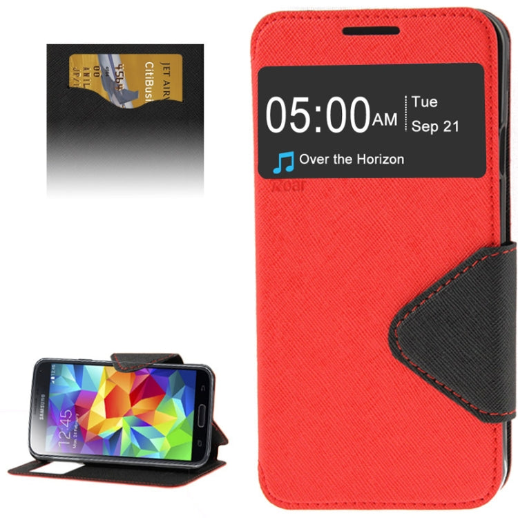 Roar Series Cross Texture Leather Case with Call Display ID & Credit Card Slots & Holder for Galaxy S5 / G900