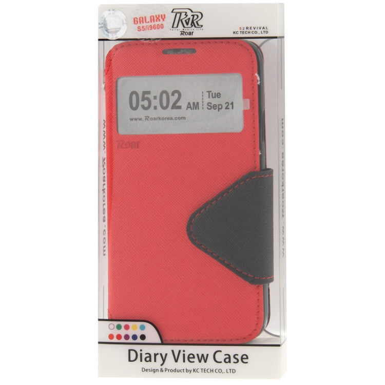 Roar Series Cross Texture Leather Case with Call Display ID & Credit Card Slots & Holder for Galaxy S5 / G900