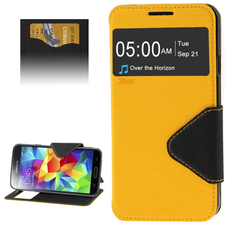 Roar Series Cross Texture Leather Case with Call Display ID & Credit Card Slots & Holder for Galaxy S5 / G900