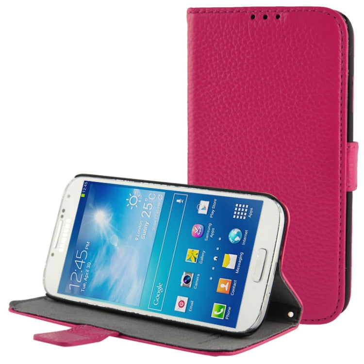 Litchi Texture Horizontal Flip Top-grain Genuine Leather Case with Holder for Galaxy S IV / i9500