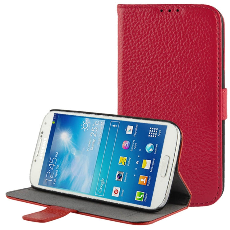 Litchi Texture Horizontal Flip Top-grain Genuine Leather Case with Holder for Galaxy S IV / i9500