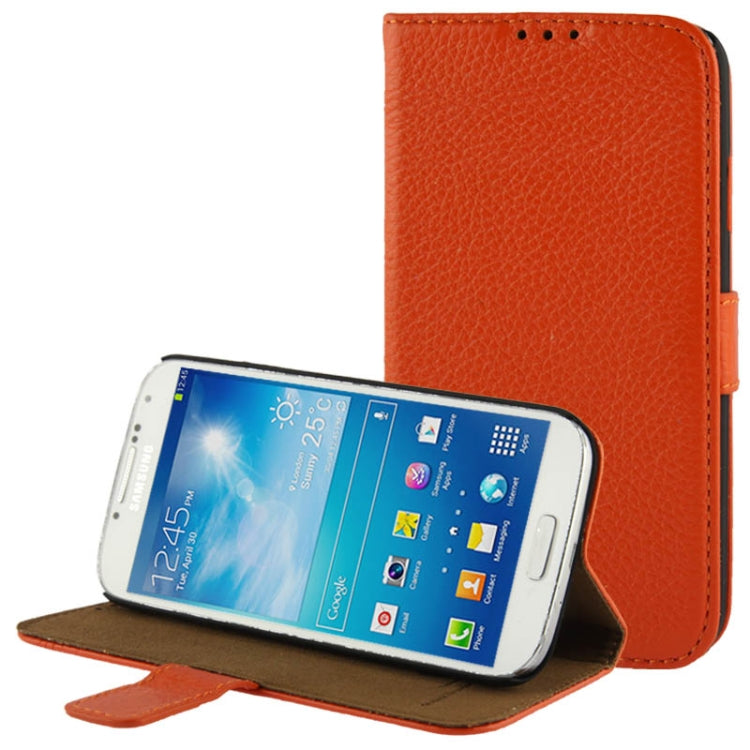 Litchi Texture Horizontal Flip Top-grain Genuine Leather Case with Holder for Galaxy S IV / i9500