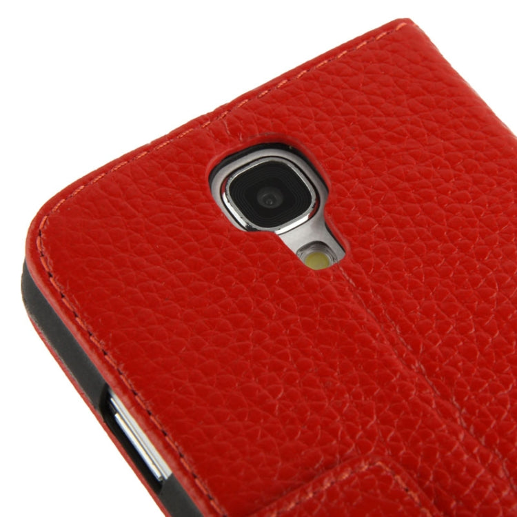 Litchi Texture Horizontal Flip Top-grain Genuine Leather Case with Holder for Galaxy S IV / i9500