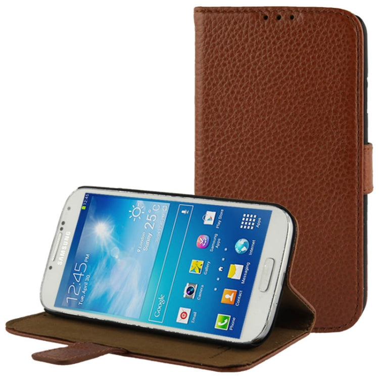 Litchi Texture Horizontal Flip Top-grain Genuine Leather Case with Holder for Galaxy S IV / i9500
