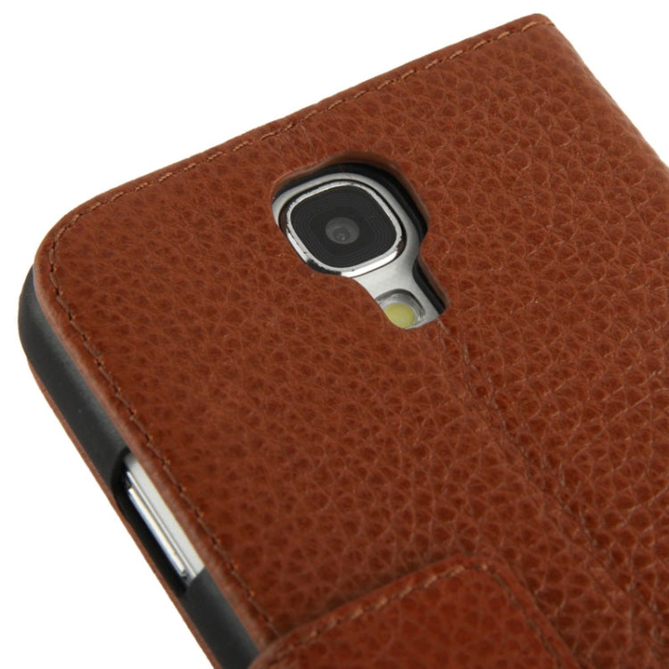 Litchi Texture Horizontal Flip Top-grain Genuine Leather Case with Holder for Galaxy S IV / i9500