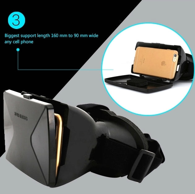 3D Cardboard Head Mount Plastic Virtual Reality 3D Video Glasses for 6.0 inch Android iOS Smartphone(Black)