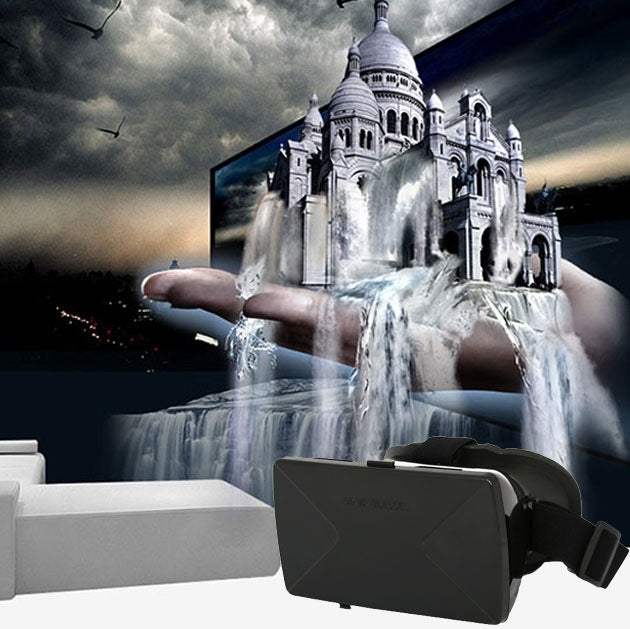 3D Cardboard Head Mount Plastic Virtual Reality 3D Video Glasses for 6.0 inch Android iOS Smartphone(Black)