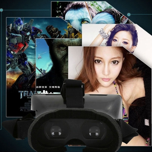 3D Cardboard Head Mount Plastic Virtual Reality 3D Video Glasses for 6.0 inch Android iOS Smartphone(Black)
