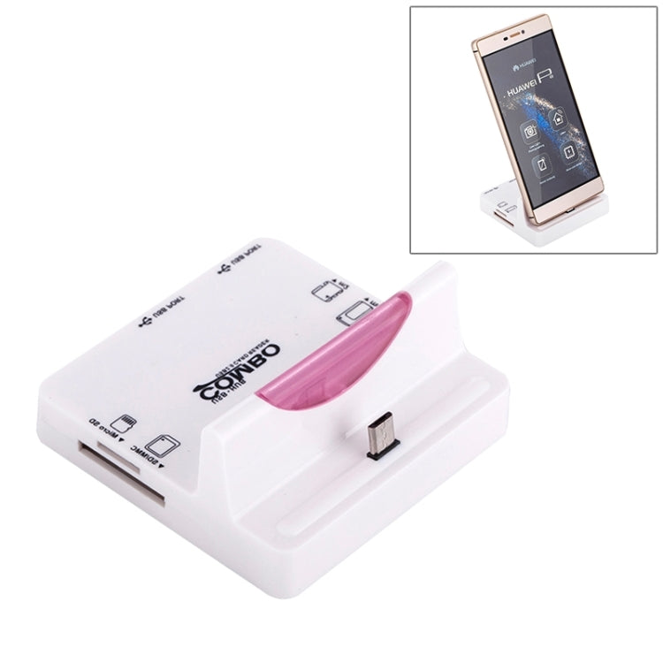 DZ-885 Multi Function Micro USB Smart Dock Holder 2-Port USB 2.0 OTG Combo HUB TF / SD / MMC / MS / M2 Card Reader for Galaxy S5 / Note 5 / Note 4 / Note III / Android Phone