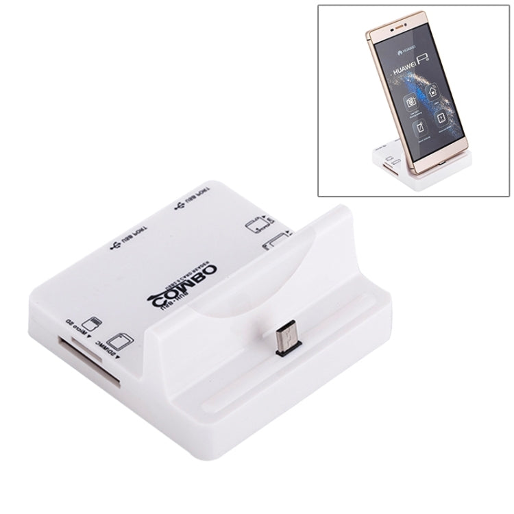 DZ-885 Multi Function Micro USB Smart Dock Holder 2-Port USB 2.0 OTG Combo HUB TF / SD / MMC / MS / M2 Card Reader for Galaxy S5 / Note 5 / Note 4 / Note III / Android Phone