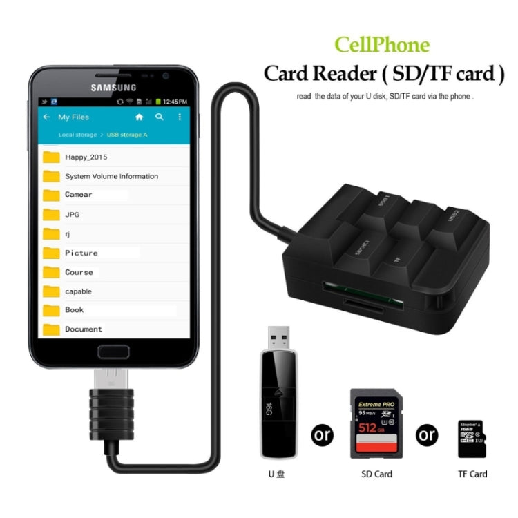K619 2 in 1 Micro USB OTG HUB SD(HC)/TF Smart Card Reader 2 Ports USB HUB for Galaxy S6 / S5 / Note 5 / Note 4 / Note III / Android Phone