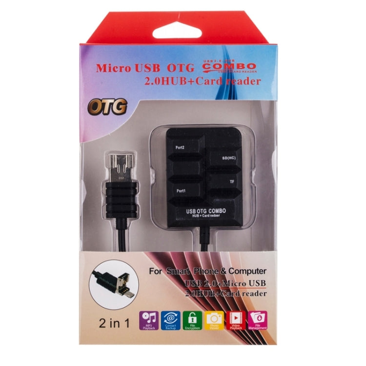 K619 2 in 1 Micro USB OTG HUB SD(HC)/TF Smart Card Reader 2 Ports USB HUB for Galaxy S6 / S5 / Note 5 / Note 4 / Note III / Android Phone