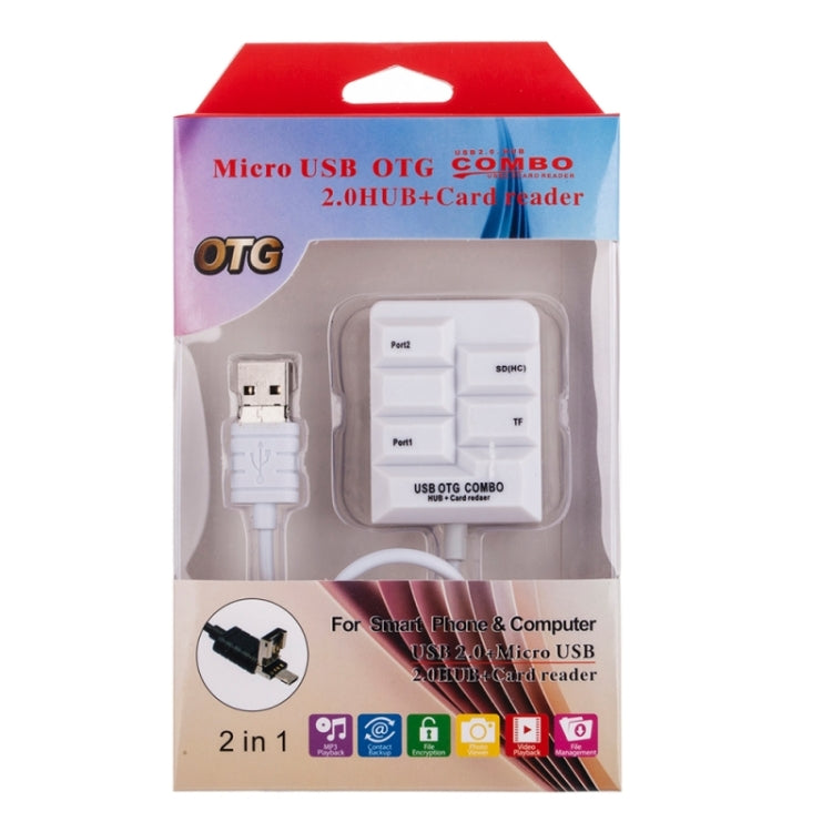 K619 2 in 1 Micro USB OTG HUB SD(HC)/TF Smart Card Reader 2 Ports USB HUB for Galaxy S6 / S5 / Note 5 / Note 4 / Note III / Android Phone