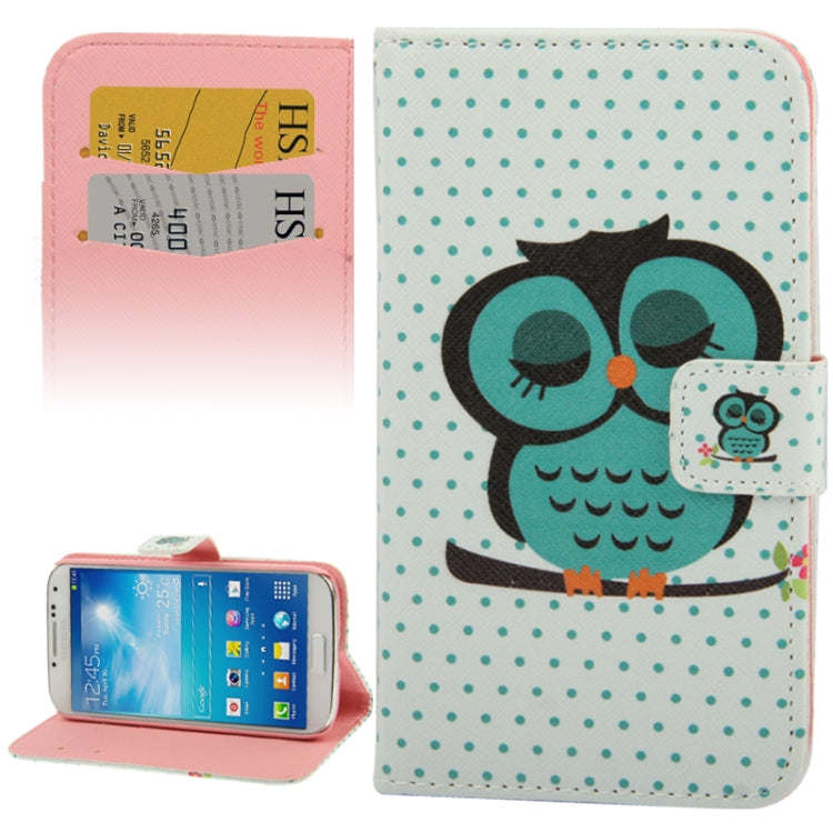 Owl Pattern Leather Case with Credit Card Slot & Holder for Galaxy S IV / i9500