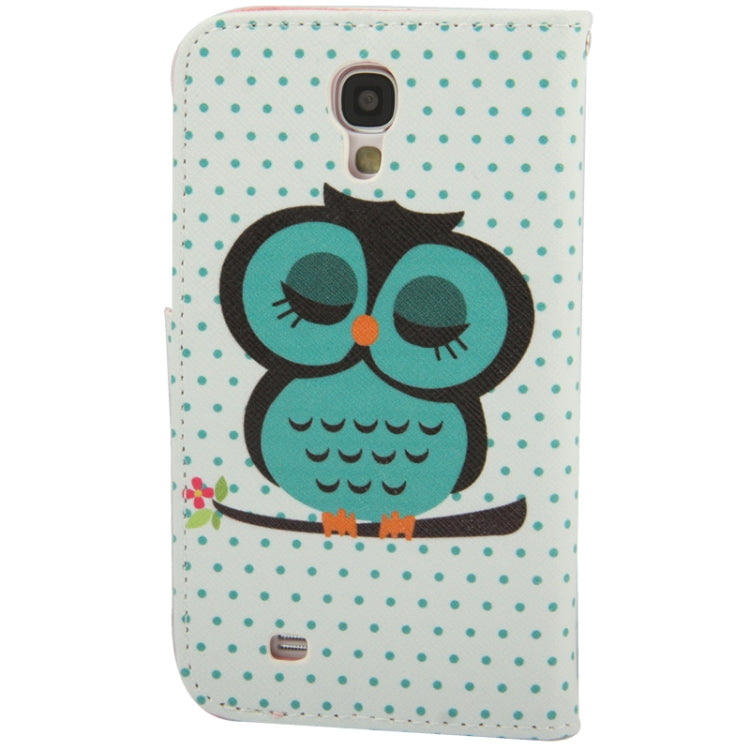 Owl Pattern Leather Case with Credit Card Slot & Holder for Galaxy S IV / i9500