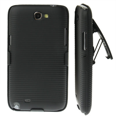 Belt Clip with 360 Degrees Rotates Holster Stripes Frosted Plastic Case + Stand for Galaxy Note II / N7100(Black)