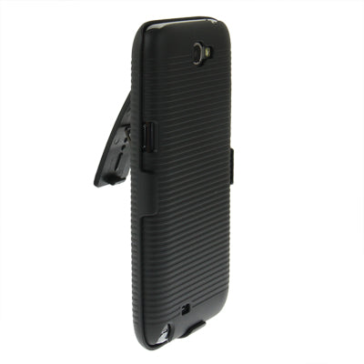 Belt Clip with 360 Degrees Rotates Holster Stripes Frosted Plastic Case + Stand for Galaxy Note II / N7100(Black)