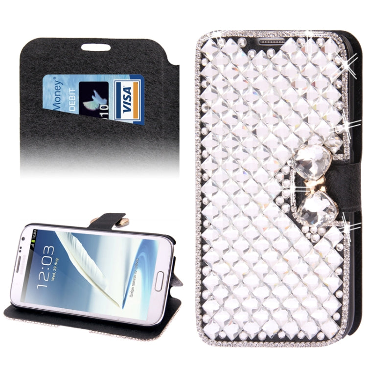 Bowknot Magnetic Buckle Diamond Encrusted Horizontal Flip Leather Case with Credit Card Slot
