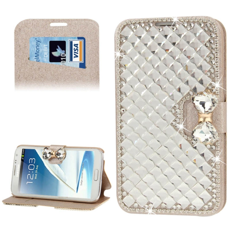 Bowknot Magnetic Buckle Diamond Encrusted Horizontal Flip Leather Case with Credit Card Slot