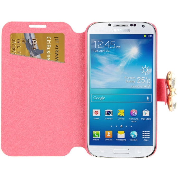 Bowknot Magnetic Buckle Diamond Encrusted Horizontal Flip Leather Case with Credit Card Slots & Holder for Galaxy S IV / i9500(Magenta)
