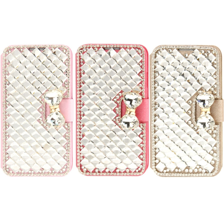 Bowknot Magnetic Buckle Diamond Encrusted Horizontal Flip Leather Case with Credit Card Slots & Holder for Galaxy S IV / i9500(Magenta)