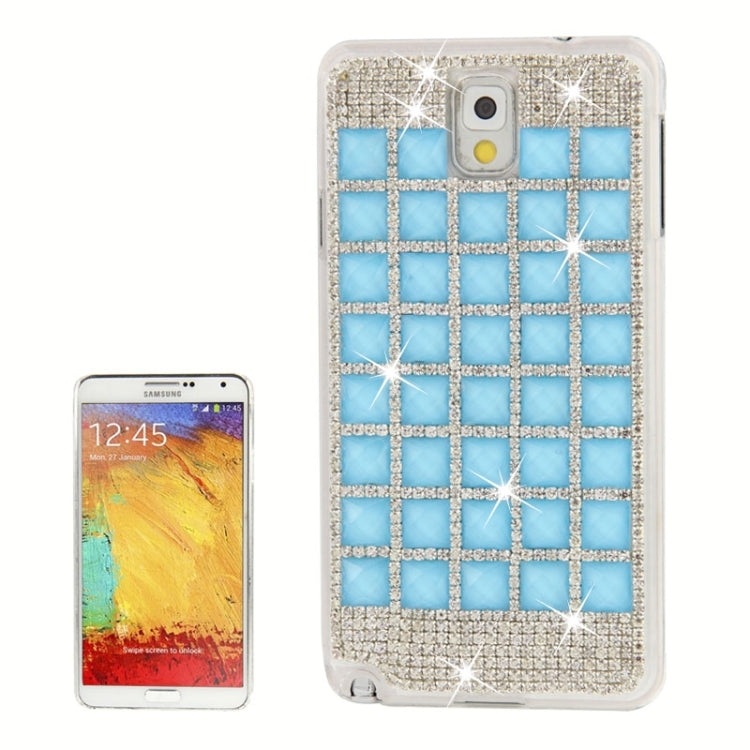 Luxury Grid Pattern Diamond Encrusted Plastic Case for Galaxy Note III / N9000(Blue)