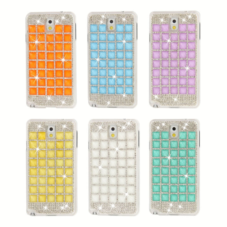 Luxury Grid Pattern Diamond Encrusted Plastic Case for Galaxy Note III / N9000(Blue)